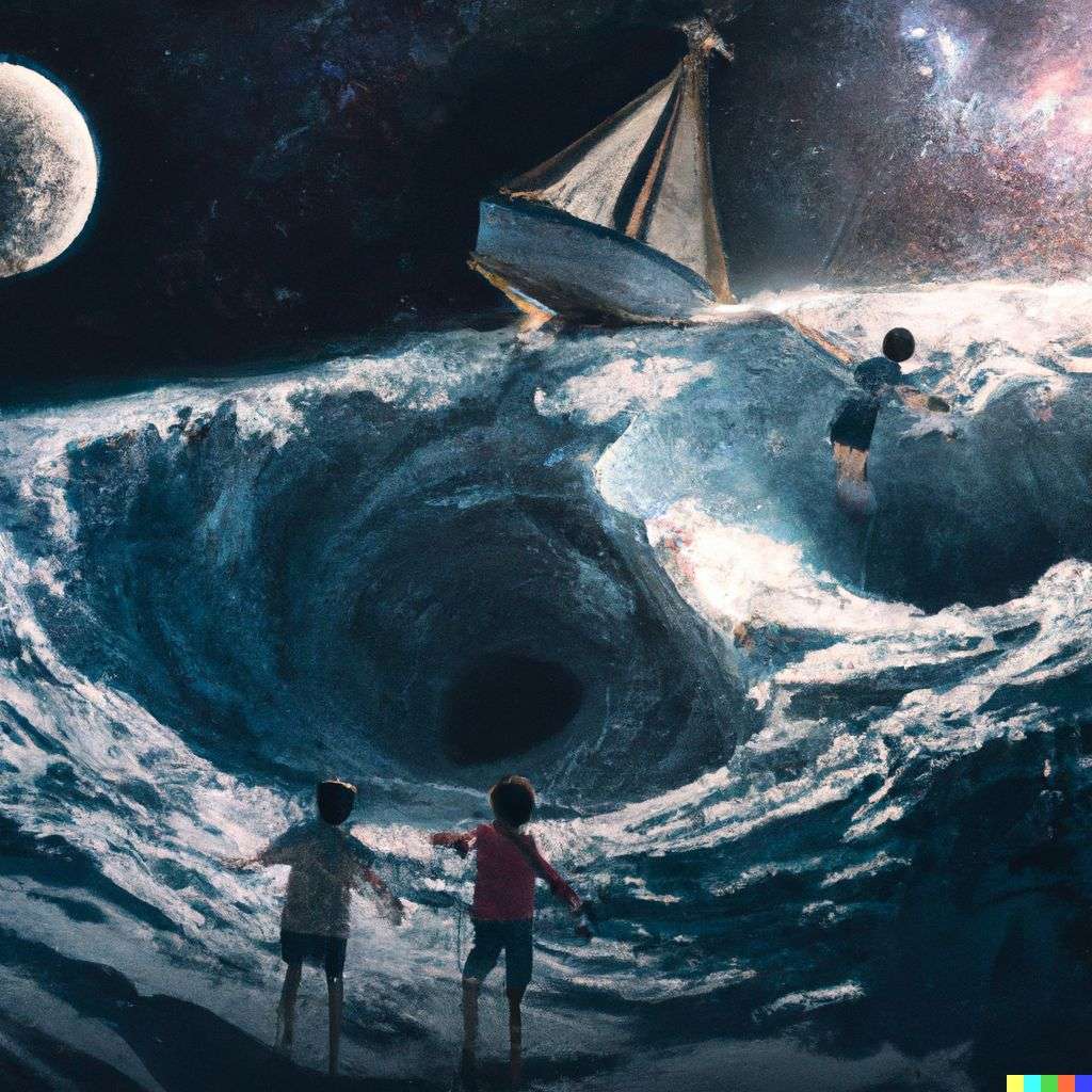 the discovery of gravity, digital art, 2.5D style